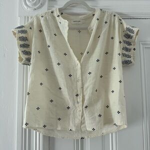Indi & Cold Cream Blouse with Navy Blue Print